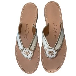 Jack Rogers Womens Leather Thong Sandals Ro White Platinum Whipstitch SZ 11 NWOT